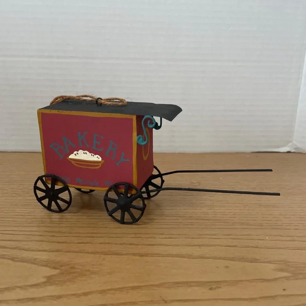 Vtg Amish Covered Wagon Christmas Ornament Hand-Painted Bakery Pleases People